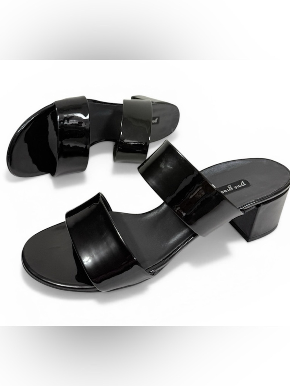 Paul Green Black Patent Leather Mule Sandals Block Heel US 9 Made in Austria